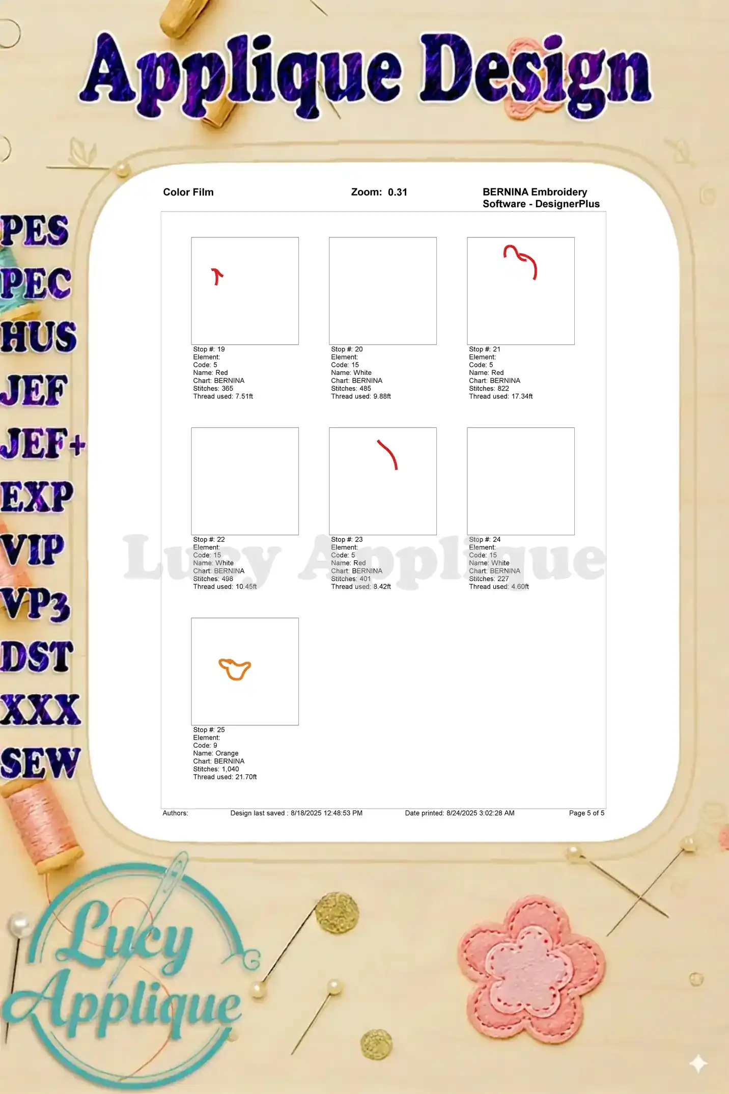 Color film (part 3) showing the steps involved in creating the Huey, Dewey, and Louie applique design. Each step is clearly illustrated, making the process easy to follow.
