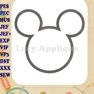 Mickey Mouse applique embroidery design template. Simple, iconic shape, suitable for various projects. Includes a variety of file formats for different sewing machines.