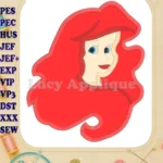 Ariel Disney Applique Embroidery Design - Instant Download