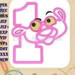 Baby Pink Panther 1st Birthday Applique Embroidery Design - Instant Download
