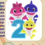 Baby Shark Birthday Number 2 Fill Machine Embroidery Design - Instant Download