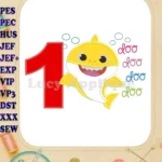 Baby Shark doo doo doo doo Birthday Number 1 Applique Embroidery Design - Instant Download