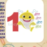 Baby Shark doo doo doo doo Birthday Number 1 Fill Machine Embroidery Design - Instant Download