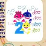 Baby Shark doo doo doo doo Birthday Number 2 Applique Embroidery Design 02 - Instant Download