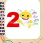 Baby Shark doo doo doo doo Birthday Number 2 Applique Embroidery Design - Instant Download