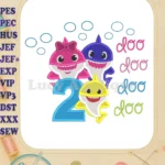 Baby Shark doo doo doo doo Birthday Number 2 Fill Machine Embroidery Design 02 - Instant Download