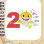 Baby Shark doo doo doo doo Birthday Number 2 Fill Machine Embroidery Design - Instant Download