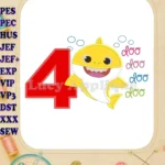 Baby Shark doo doo doo doo Birthday Number 4 Applique Embroidery Design - Instant Download