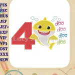 Baby Shark doo doo doo doo Birthday Number 4 Fill Machine Embroidery Design - Instant Download