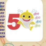 Baby Shark doo doo doo doo Birthday Number 5 Fill Machine Embroidery Design - Instant Download