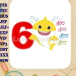 Baby Shark doo doo doo doo Birthday Number 6 Applique Embroidery Design - Instant Download