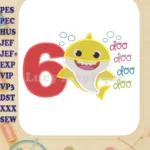 Baby Shark doo doo doo doo Birthday Number 6 Fill Machine Embroidery Design - Instant Download