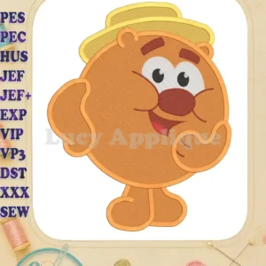 Embroidery design of Bear in the Big Blue House, a cheerful cartoon bear wearing a hat. The design is filled and suitable for various embroidery machines.