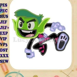 Beast Boy from Teen Titans Go! in an action pose, ready to be stitched as an applique. This is a colorful and detailed embroidery design.
