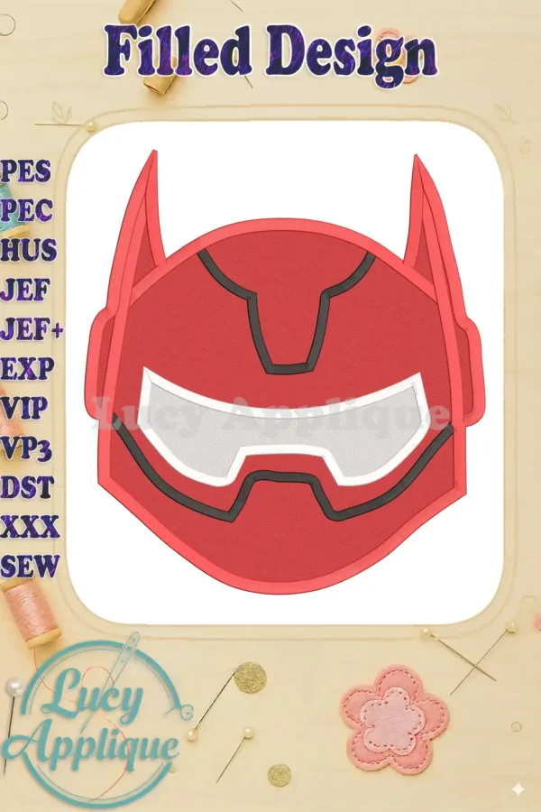 Embroidery design of Baymax from Big Hero 6. The design is filled, showcasing a red and white color scheme. Perfect for apparel or home decor.