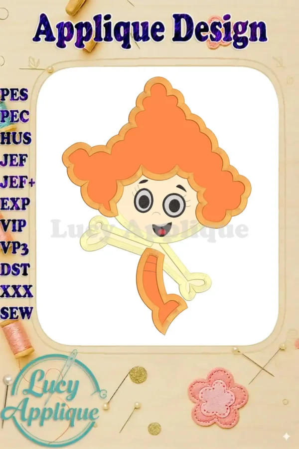 Bubble Guppies Deema applique embroidery design. A charming illustration of Deema, ready to be stitched. Includes various file formats for different embroidery machines.