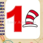 Cat in the Hat Birthday Number 1 Applique Design - Instant Download