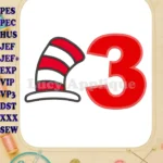Cat in the Hat Birthday Number 3 Applique Design - Instant Download