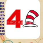 Cat in the Hat Birthday Number 4 Applique Design - Instant Download
