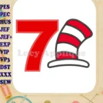 Cat in the Hat Birthday Number 7 Applique Design - Instant Download