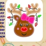 Christmas Reindeer Girl Applique Embroidery Design - Instant Download