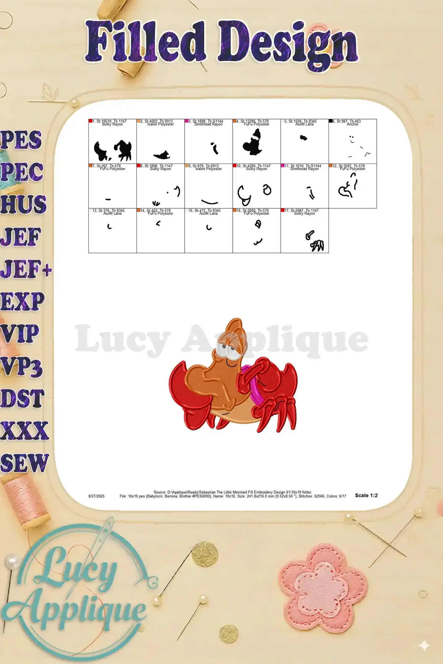 Detailed view of the embroidery design, showing individual stitch placements and thread colors. Perfect for analyzing thread usage and stitch density.