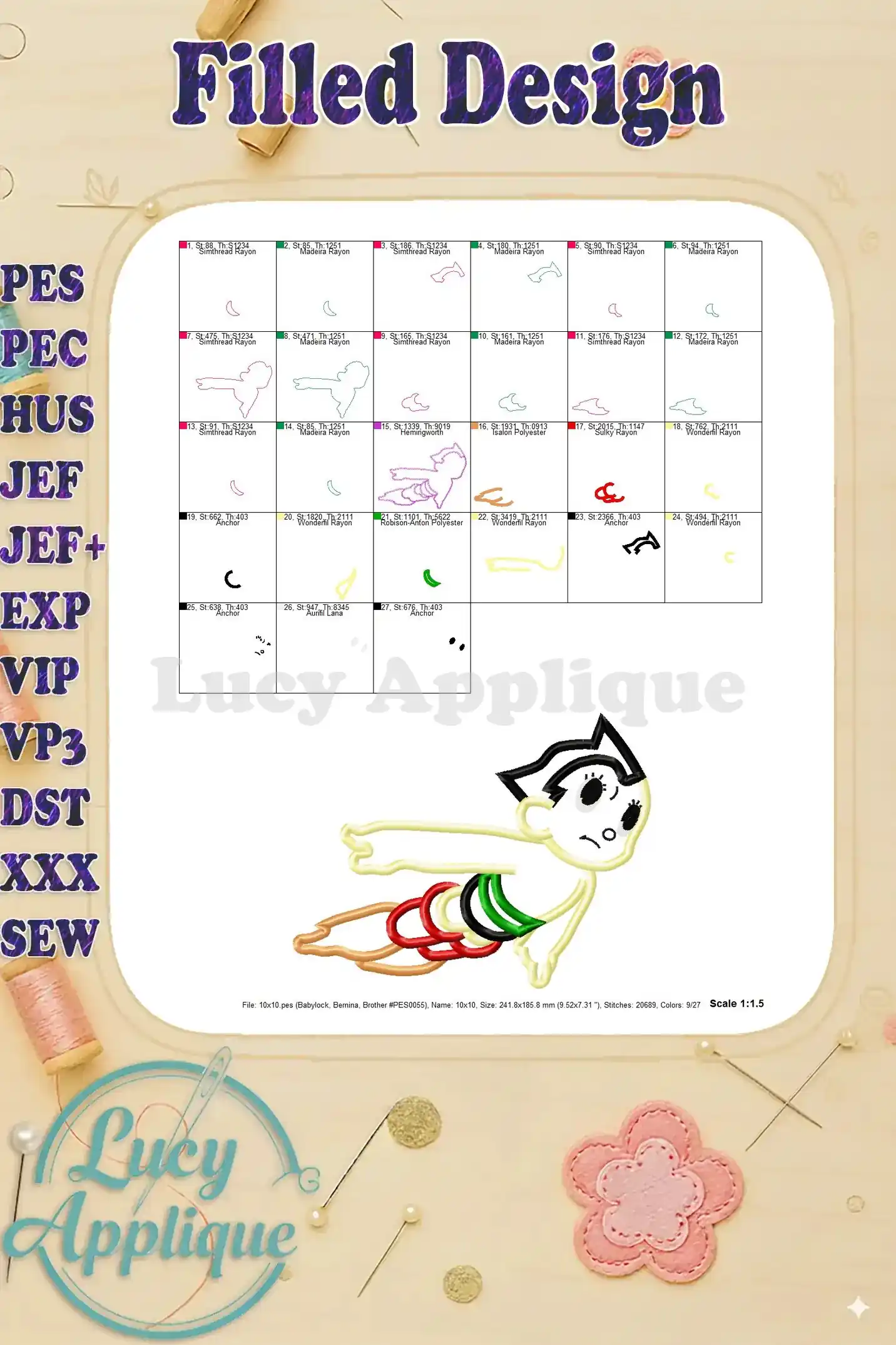 Filled design for Astro Boy flying applique embroidery design. Shows the complete embroidered image in a filled format.