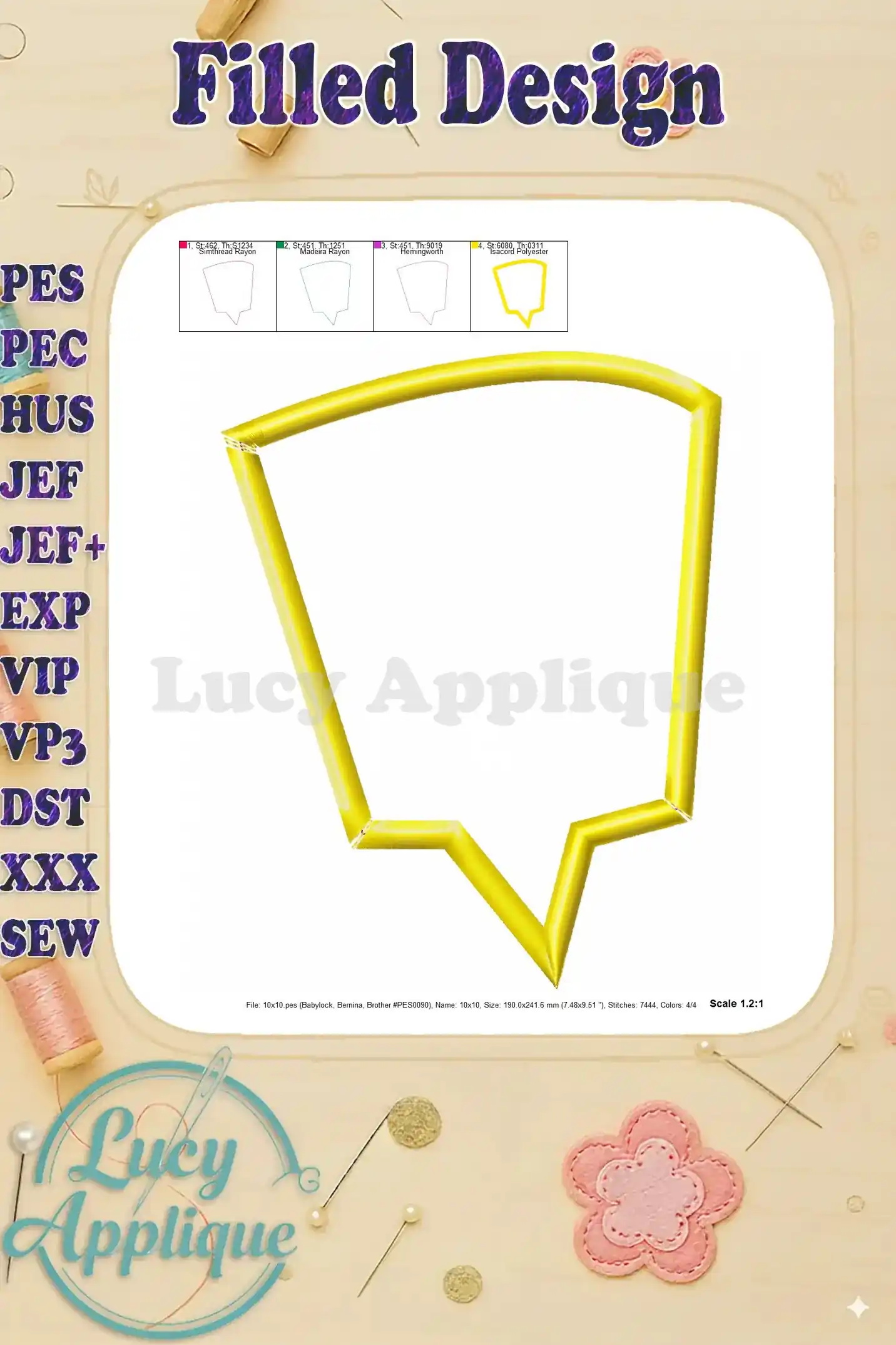 Filled design image of the comic speech bubble, showcasing the completed look after stitching. A preview of the final product.