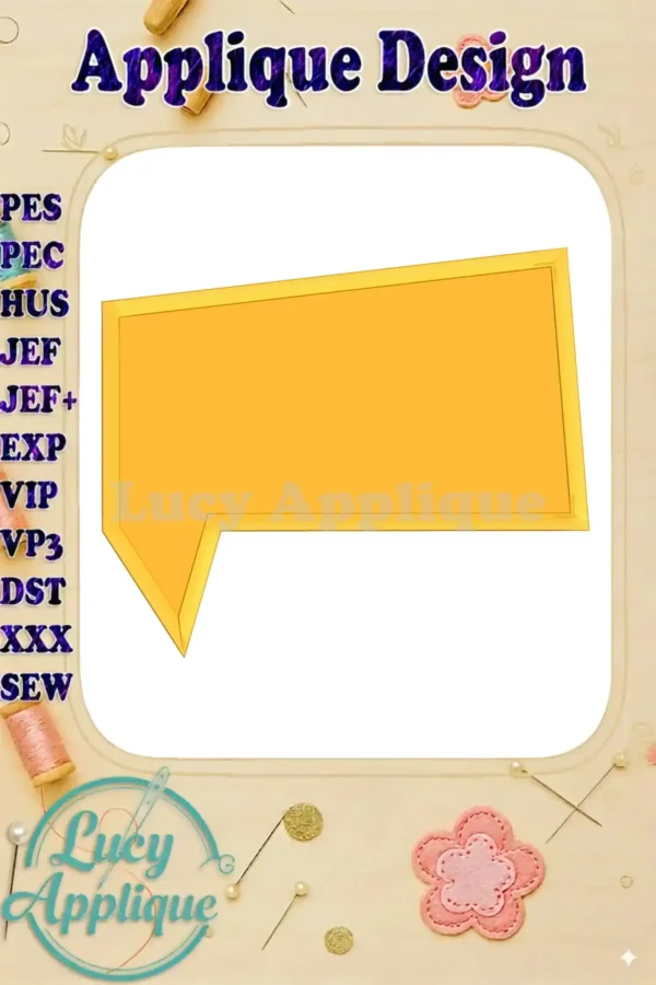 A charming yellow speech bubble applique embroidery design, ready to download and stitch. Multiple formats are supported for various embroidery machines.
