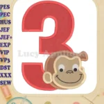 Curious George Birthday Number 3 Fill Machine Embroidery Design - Instant Download