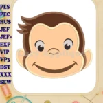 Curious George Full Head Applique Embroidery Design - Instant Download