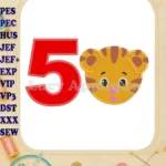 Daniel Tiger Face Birthday Number 5 Applique 01 Design - Instant Download
