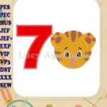 Daniel Tiger Face Birthday Number 7 Applique 01 Design - Instant Download