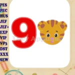 Daniel Tiger Face Birthday Number 9 Applique 01 Design - Instant Download