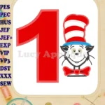 Dr Seuss Cat in The Hat Birthday Number 1 Applique Design - Instant Download