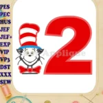 Dr Seuss Cat in The Hat Birthday Number 2 Applique Design - Instant Download