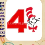 Dr Seuss Cat in The Hat Birthday Number 4 Applique 02 Design - Instant Download