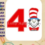 Dr Seuss Cat in The Hat Birthday Number 4 Applique Design - Instant Download