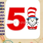 Dr Seuss Cat in The Hat Birthday Number 5 Applique Design - Instant Download