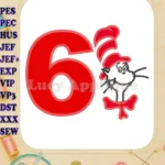 Dr Seuss Cat in The Hat Birthday Number 6 Applique 02 Design - Instant Download