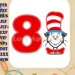 Dr Seuss Cat in The Hat Birthday Number 8 Applique Design - Instant Download