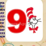 Dr Seuss Cat in The Hat Birthday Number 9 Applique 02 Design - Instant Download