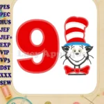 Dr Seuss Cat in The Hat Birthday Number 9 Applique Design - Instant Download
