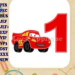 Lightning McQueen Cars Birthday Number 1 Applique 03 Design - Instant Download