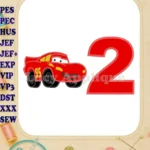 Lightning McQueen Cars Birthday Number 2 Applique 03 Design - Instant Download