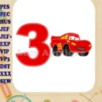 Lightning McQueen Cars Birthday Number 3 Applique 03 Design - Instant Download