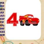 Lightning McQueen Cars Birthday Number 4 Applique 03 Design - Instant Download