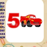 Lightning McQueen Cars Birthday Number 5 Applique 03 Design - Instant Download