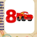 Lightning McQueen Cars Birthday Number 8 Applique 03 Design - Instant Download