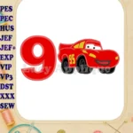 Lightning McQueen Cars Birthday Number 9 Applique 03 Design - Instant Download